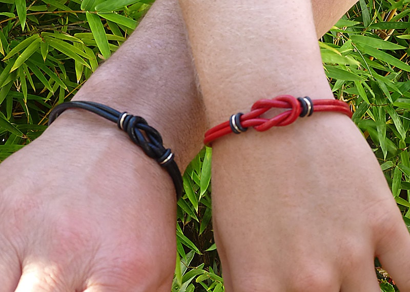 Matching Couple Bracelets Leather, His and Hers Celtic Jewelry