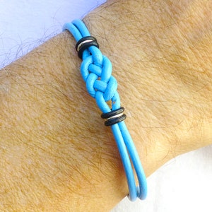 Prostate Cancer Patient Gift, Double Love Knot Awareness Bracelet, Light Blue Leather Solidarity Bracelet for Him or for Her, Survivor Gift