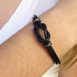 Black Celtic Leather Bracelet, Infinity Knot Bracelet, Unisex Love Knot Bracelet, Silver and Leather Celtic Jewelry, Gender Neutral Gift image 5