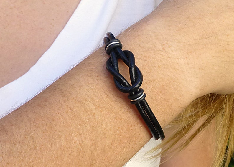 Black Celtic Leather Bracelet, Infinity Knot Bracelet, Unisex Love Knot Bracelet, Silver and Leather Celtic Jewelry, Gender Neutral Gift image 5