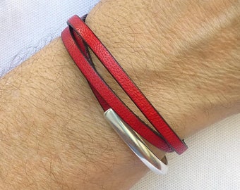 leather bracelet red