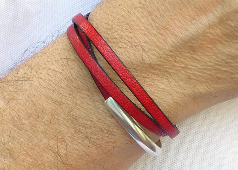 Mens Leather Wrap Bracelet Red Leather Bracelet Mens Red Etsy