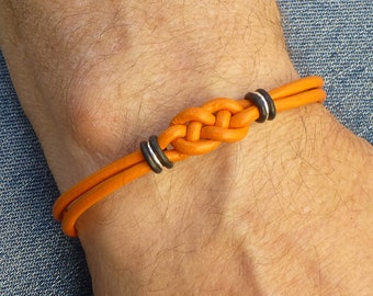 Orange Jewelry Leather Friendship Bracelet, Double Celtic Love Knot Bracelet, Orange Leather Celtic Knot Infinity Bracelet, Orange Bracelet