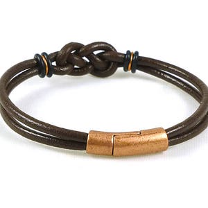 Double Celtic Love Knot Bracelet, Mens Brown Leather Bracelet, Copper ...