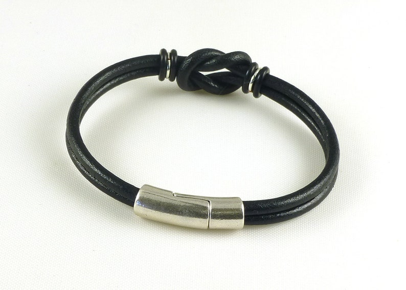 Black Celtic Leather Bracelet, Infinity Knot Bracelet, Unisex Love Knot Bracelet, Silver and Leather Celtic Jewelry, Gender Neutral Gift image 4