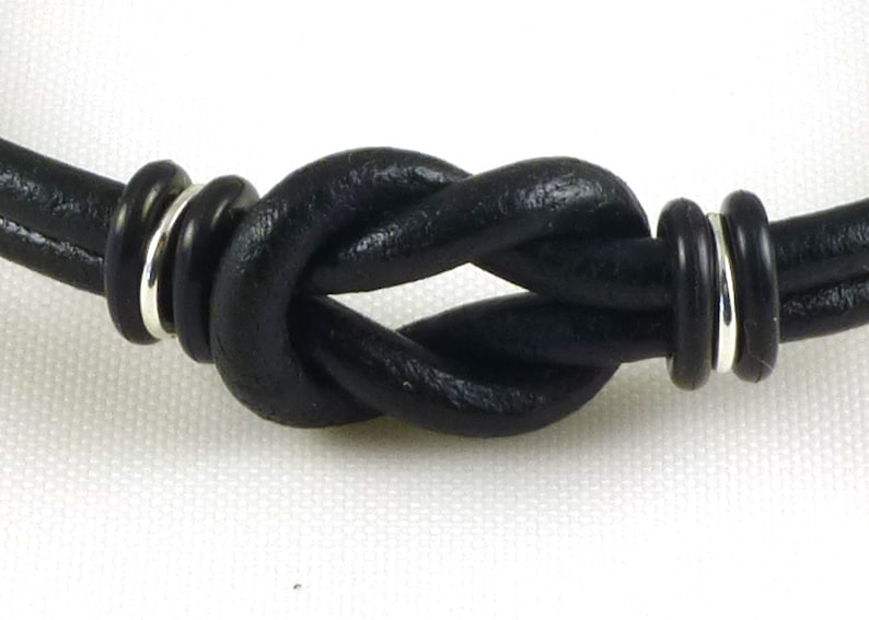 Black Celtic Leather Bracelet, Infinity Knot Bracelet, Unisex Love Knot Bracelet, Silver and Leather Celtic Jewelry, Gender Neutral Gift image 7