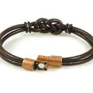 Double Celtic Love Knot Bracelet, Mens Brown Leather Bracelet, Copper ...