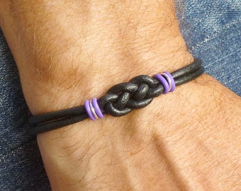 Pancreatic Cancer Gift Double Love Knot Hope Bracelet, Celtic Awareness Bracelet, Purple Leather Cancer Survivor Gift for Him or For Her