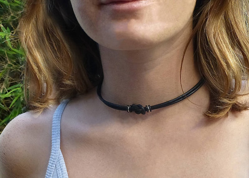 New Black Leather Choker Necklace with Infinity Celtic Knot Charm UK Seller