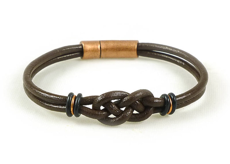 Double Celtic Love Knot Bracelet Mens Brown Leather Bracelet Etsy