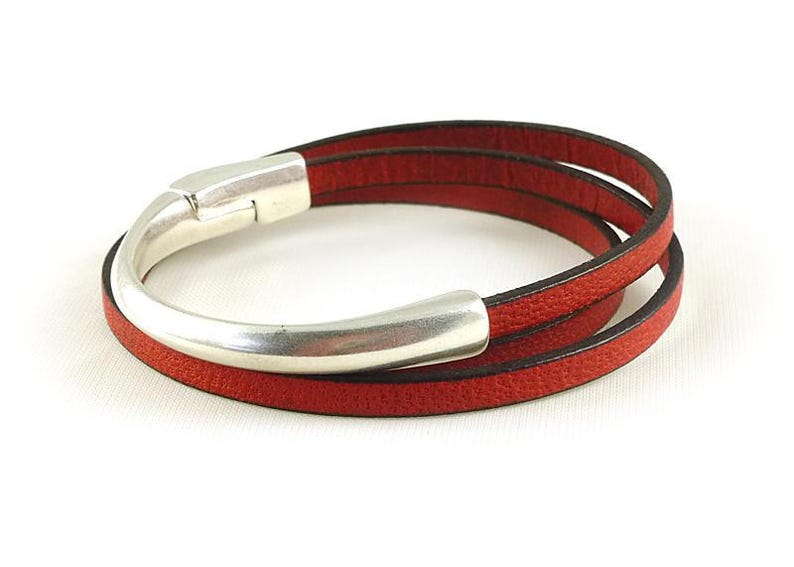 Mens Leather Wrap Bracelet Red Leather Bracelet Mens Red Etsy