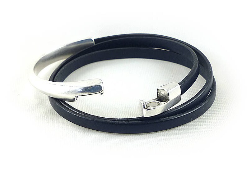 Navy Blue Leather Wrap Bracelet Blue Bracelet for Men Mens Etsy