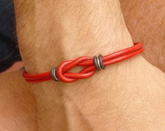 Red Love Knot Bracelet, Infinity Bracelet, Red Leather Bracelet, Celtic Knot Bracelet, Friendship Bracelet, Red Bracelet, Unisex Bracelet