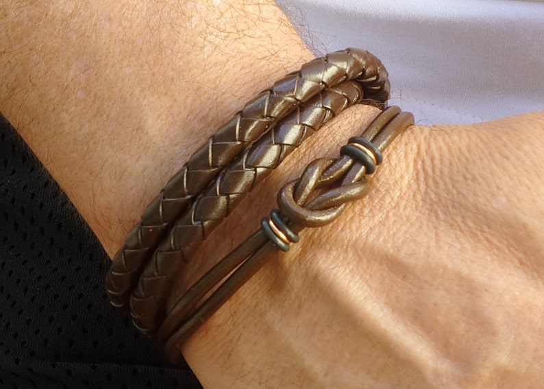 Mens Brown Leather Bracelet, Celtic Bracelet, Mens Copper Bracelet, Mens Leather Brown Bracelet, Unique Gift for Men, Couple Bracelet image 8