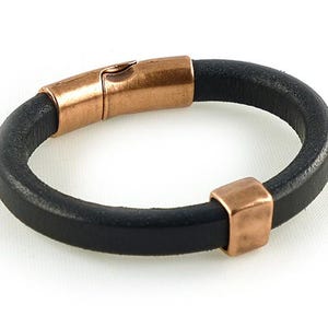Black Leather Cuff Bracelet Mens Copper Bracelet Black - Etsy
