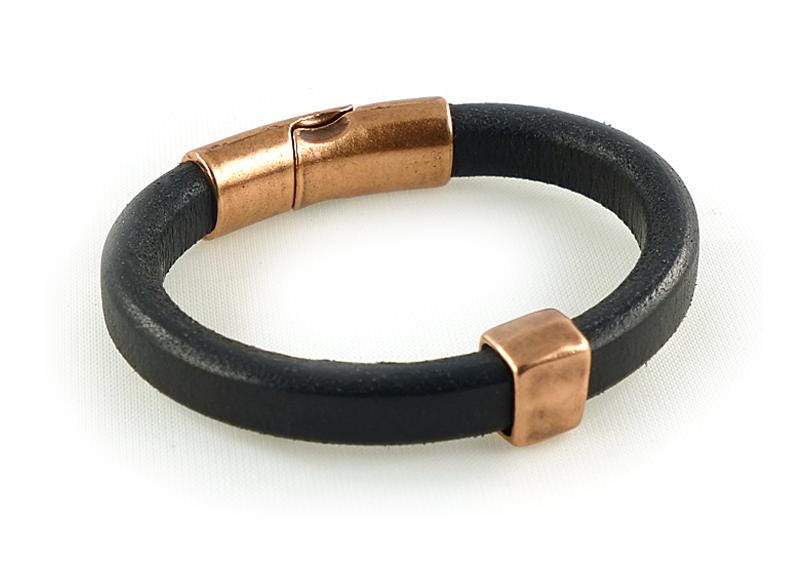 Black Leather Cuff Bracelet Mens Copper Bracelet Black | Etsy