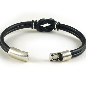Black Celtic Leather Bracelet, Infinity Knot Bracelet, Unisex Love Knot Bracelet, Silver and Leather Celtic Jewelry, Gender Neutral Gift image 3
