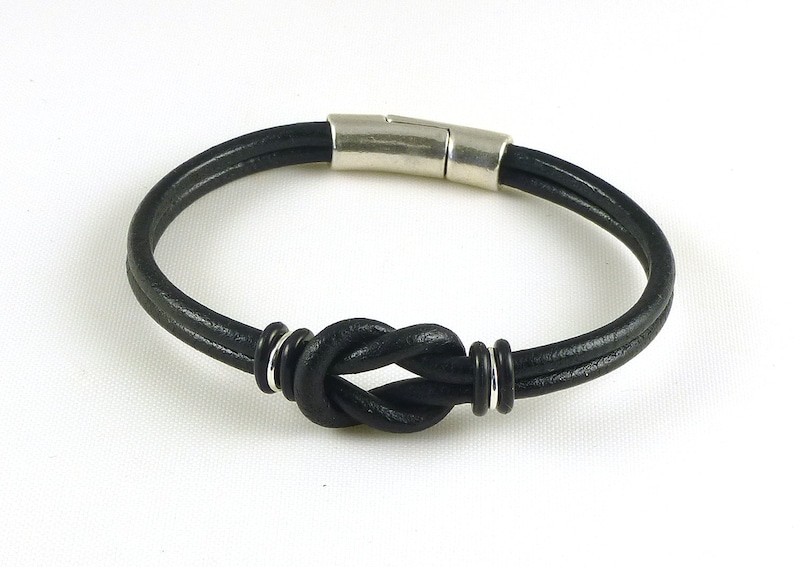 Black Celtic Leather Bracelet, Infinity Knot Bracelet, Unisex Love Knot Bracelet, Silver and Leather Celtic Jewelry, Gender Neutral Gift image 2