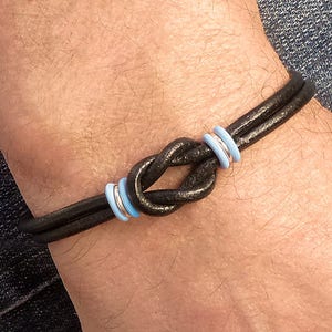 Prostate Cancer Awareness Bracelet, Unisex Infinity Bracelet, Light Blue and Black Leather Bracelet for Him or for Her, Prostate Awareness