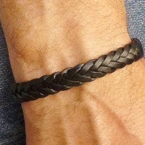 Black Braided Leather Bracelet, Cool Mens Bracelet with Silver Magnetic Clasp, Gender Neutral Gift for Boyfriend, Simple Bracelet for Him