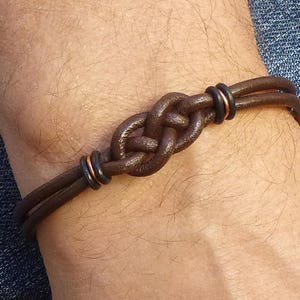 Brown Bracelet Gift for Him, Double Infinity Bracelet, Mens Brown Leather Bracelet Celtic Jewelry, Double Love Knot Bracelet, Boyfriend Gift