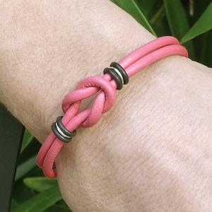 Pink Leather Celtic Knot Bracelet, Sterling Silver Accent