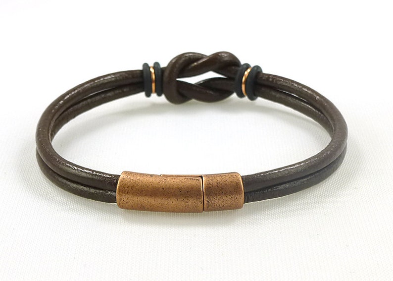 Mens Brown Leather Bracelet, Celtic Bracelet, Mens Copper Bracelet, Mens Leather Brown Bracelet, Unique Gift for Men, Couple Bracelet image 6