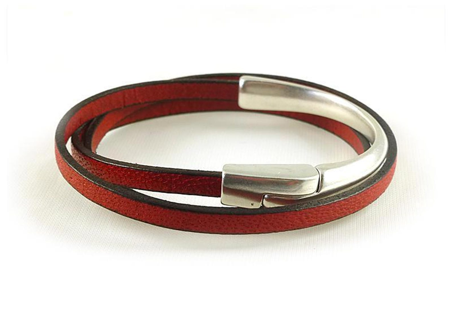 Mens Leather Wrap Bracelet Red Leather Bracelet Mens Red Etsy