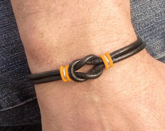 Appendix Cancer Awareness Bracelet, Light Orange and Black Double Love Knot Leather for Him or Her, Cancer Survivor Jewelry Hope Bracelet