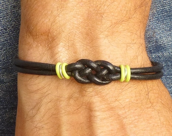 Non Hodgkins Lymphoma NHL Cancer Survivor Double Love Knot Infinity Bracelet, Cancer Awareness Gift, Lime Green and Black Leather Bracelet