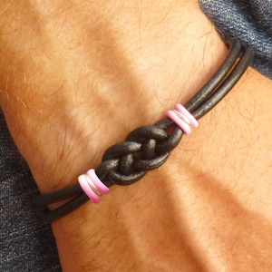Double Knot Leather Breast Cancer Awareness Bracelet: Pink & Black Solidarity Gift