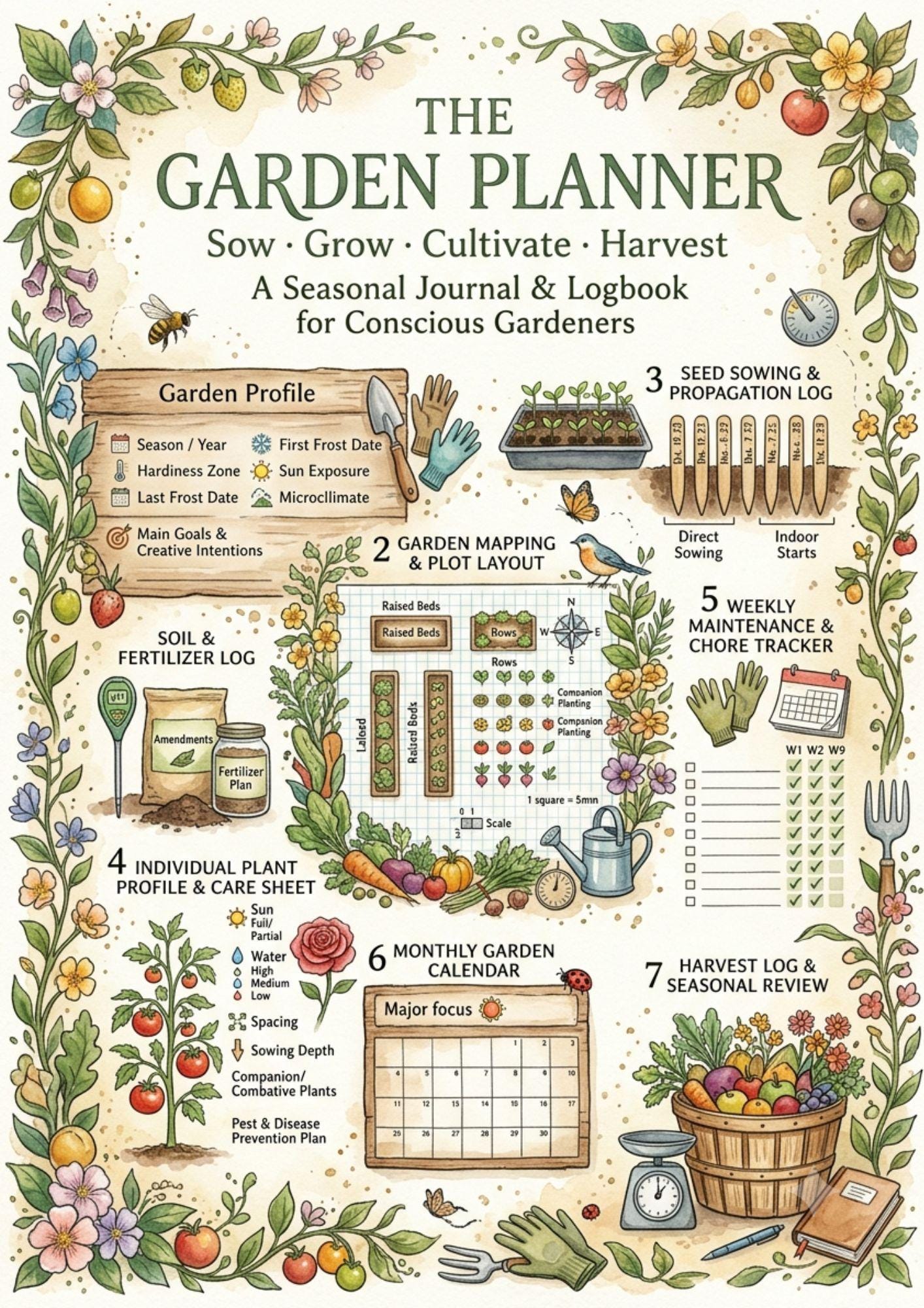 Seasonal Garden Planner, Journal & Logbook (PDF Download)