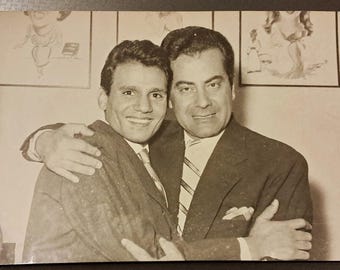 1960s Original Photo: Abdel Halim Hafez & Farid El Atrash Embrace (Cairo Press Ephemera)