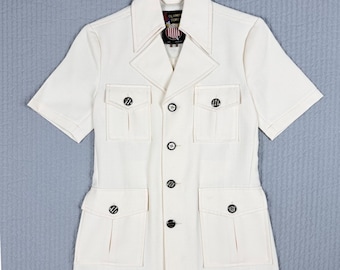 Olympic Torch Womens Vintage Cream Safari Jacket Short Sleeve Utility Top Small