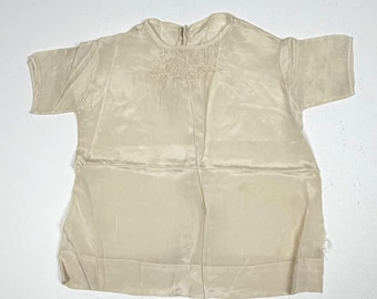 Vintage Cream Silk Baby Gown Smocked Hand Embroidered Christening Shirt Heirloom