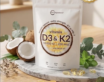 Vitamin D3 K2 Supplement with Coconut Oil by Micro Ingredients, 10000 IU D3 200 mcg K2 MK7, Immune and Bone Health, 300 Softgels