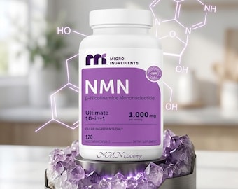 NMN 1000mg Complex with Resveratrol by Micro Ingredients, Ultimate 10-in-1 NAD+ Booster for Longevity & Vitality, 120 Vegetarian Capsules