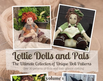 Lottie dolls and Pals Unique Knitted dolls 10 different Art rag dolls designs including dolls, their clothing and accessories