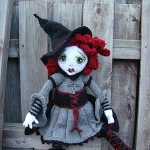 Spelladonna Witch doll pattern, Halloween decor,  classic rag doll, knit doll pdf pattern