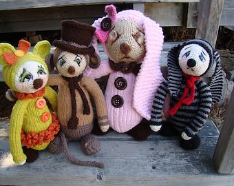 Knit doll Pattern, for Ragtime Critters, knit toy, rabbit, bunny, toy, softie, mouse, bear, doll pattern, knit ragdoll, pdf, knit softie
