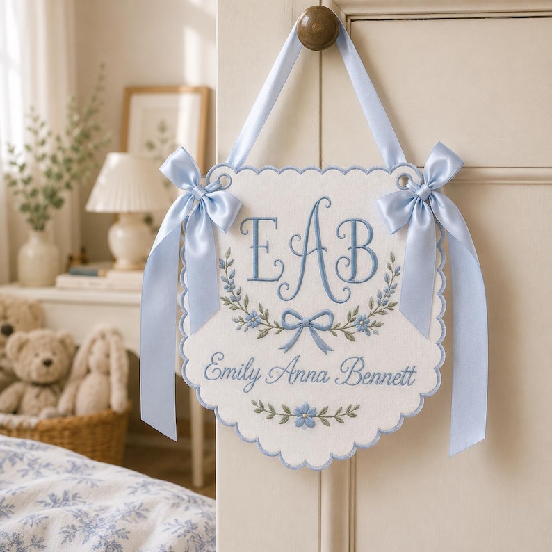 Personalized Baby Name Embroidered Banner, Custom Monogram Nursery Sign ...