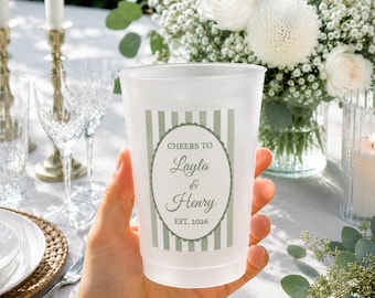 Cheers Personalized Wedding Cups, Custom Frosted Plastic Cups With Name And Date, Engagement Party Favors, Bridal Shower Drinkware