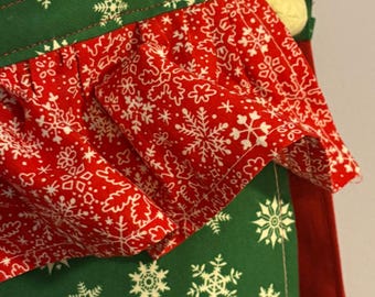 Handmade Cotton Chef Apron, Festive Snowflake Ruffle, Winter Baking