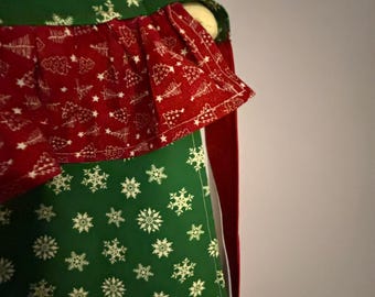Handmade Christmas Half Apron, Festive Snowflakes, 100% Cotton