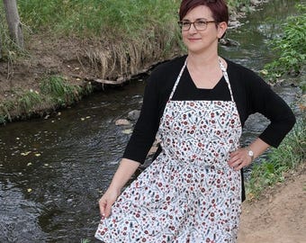 Handmade Cotton Chef Apron, Fall Winter Foliage, Large Pockets