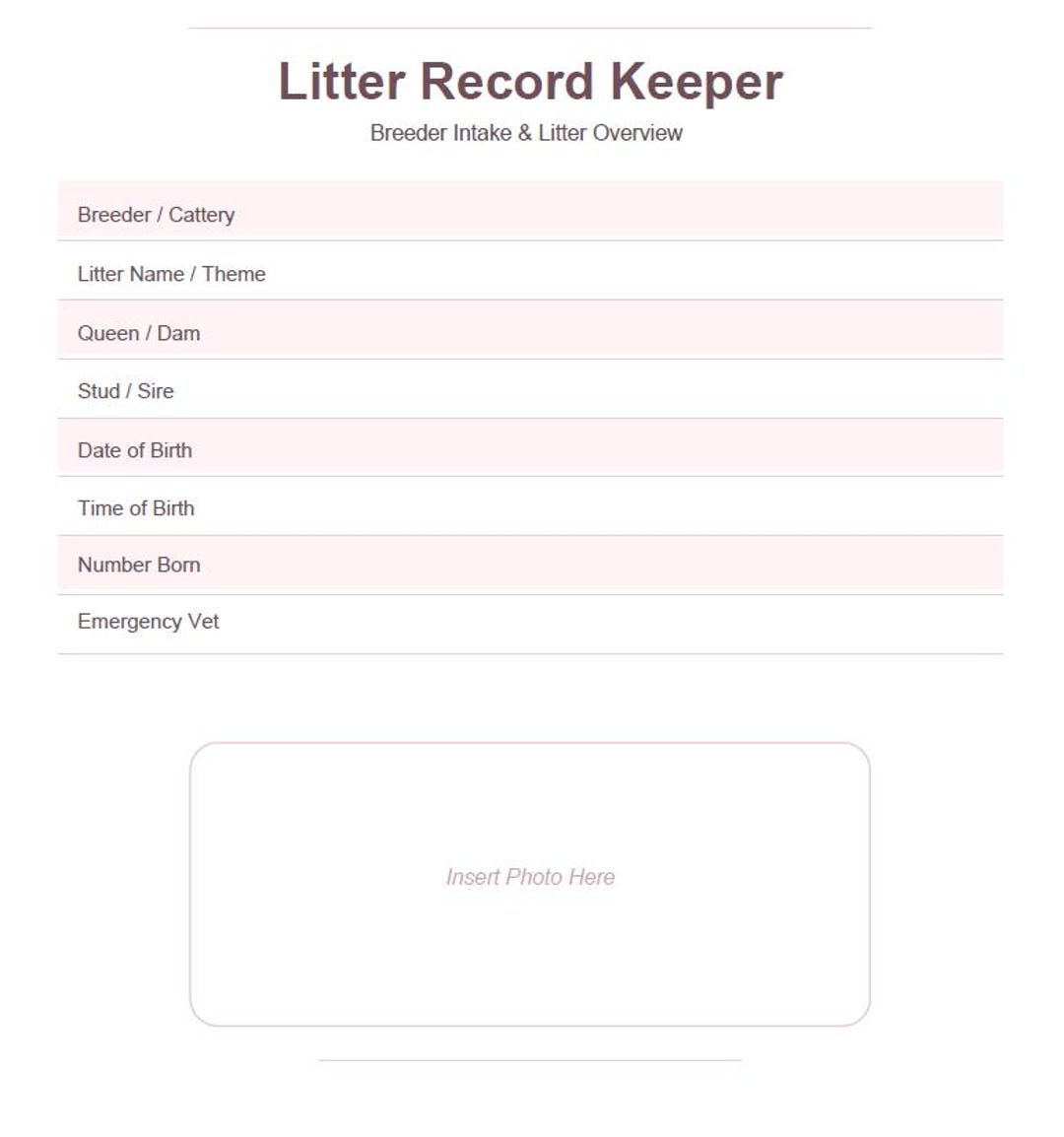 Litter Sheet.pdf Pink Litter Record Printable | Breeder Litter Tracker PDF | Neonatal ...