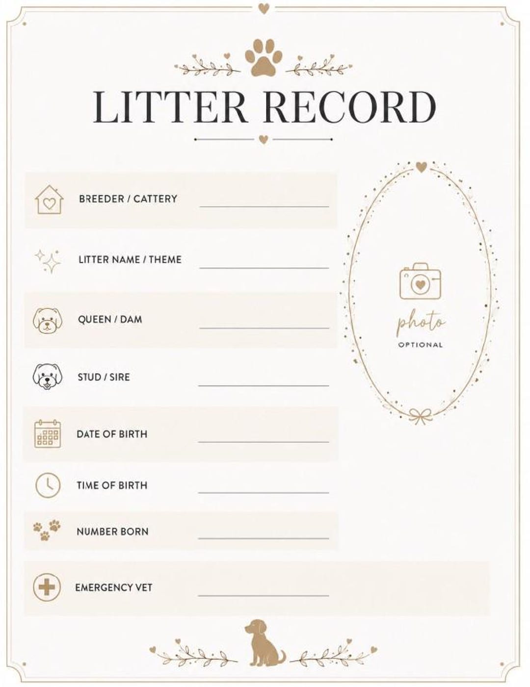 Litter Sheet.pdf Puppy Litter Record Keeper Printable PDF | Breeder Litter Tracker ...