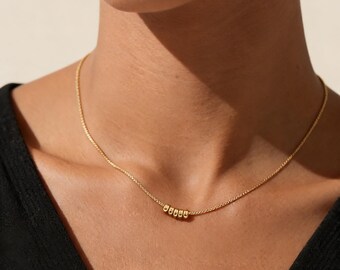 14K Gold Plated Chain Necklace with Five Bead Pendant, Adjustable Extender, Hypoallergenic Minimalist Dainty Layering Jewelry Gift for Women