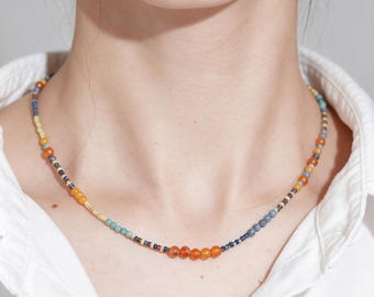 Vintage Multi‑Stone Beaded Choker Necklace, Dainty Adjustable Boho Statement Jewelry Gift for Women