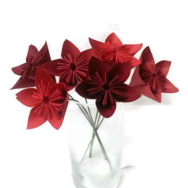 Bouquet "Ombre Reds" OOAK Origami Paper Flowers - Free ship (domestic U.S.)!